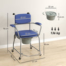Sedia da Doccia 71x86,5x96 cm con Ruote Seduta Imbottita con Braccioli Ribaltabili in Acciaio e PU Blu      