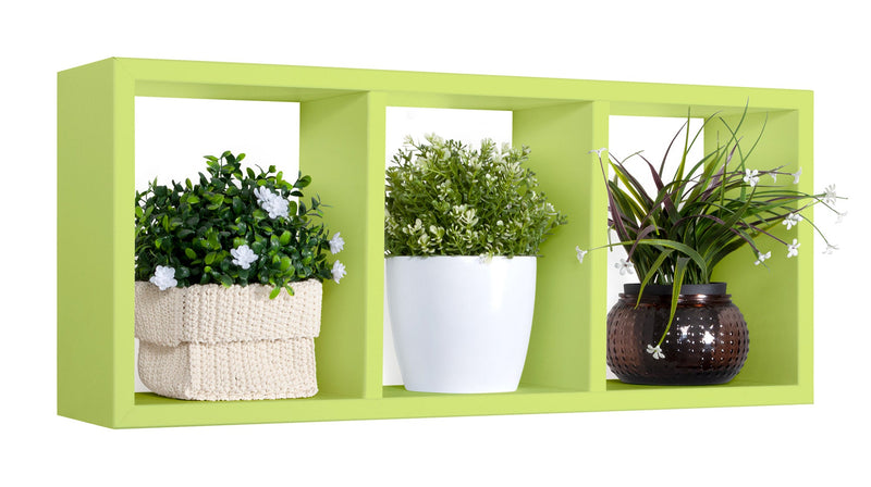 Mensola Rettangolare 3 Scomparti da Parete 70x30x15.5 cm in Fibra di Legno Tristano Verde