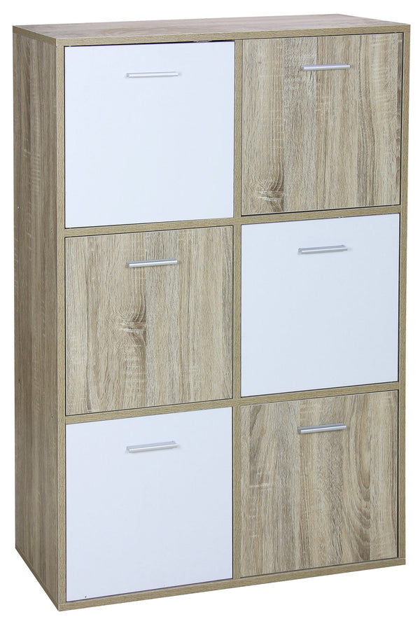 Mobile 6 Ante 77x30x115 cm in Legno Truciolare Bianco e Sonoma