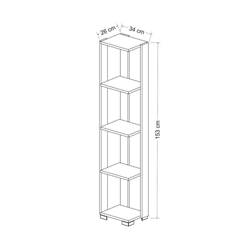 Libreria 34x153 cm 5 ripiani antracite dettagli noce