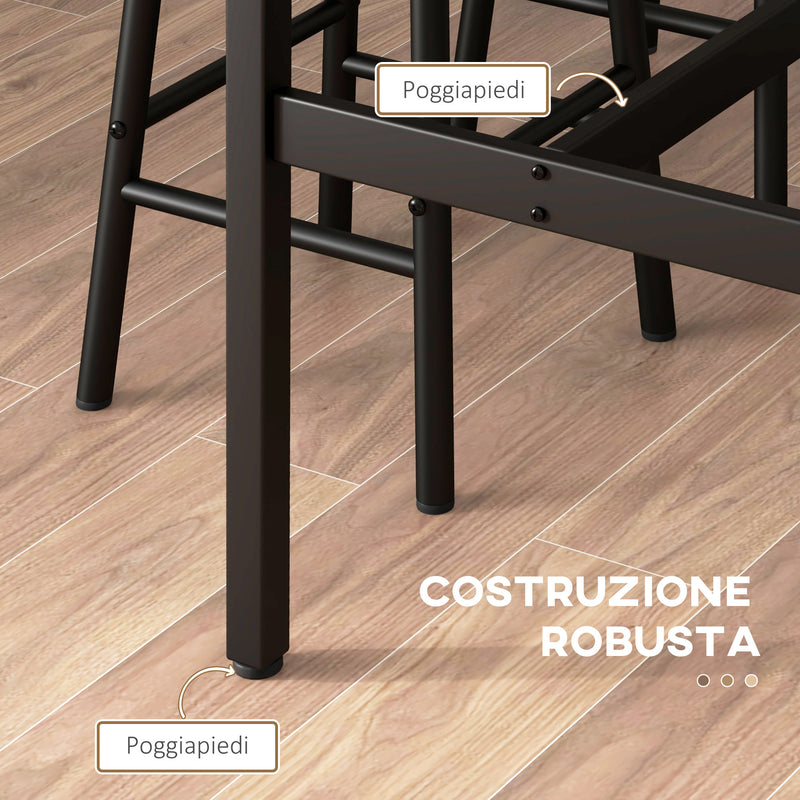 Set Tavolo Alto Rettangolare con Sgabelli in MDF e Acciaio Nero e Marrone