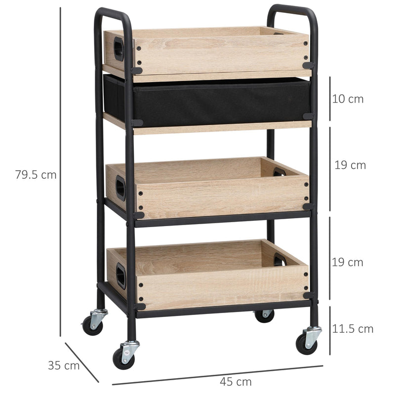 Carrello da Cucina 4 Livelli 45x35x79,5 cm con Cassetto e Vassoi Portavivande  in Legno e Acciaio