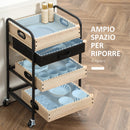 Carrello da Cucina 4 Livelli 45x35x79,5 cm con Cassetto e Vassoi Portavivande  in Legno e Acciaio