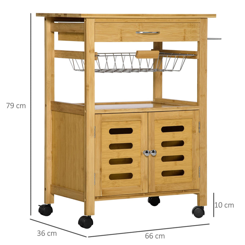 Carrello da Cucina con Cassetto 66x36x79 cm Armadietto e Cestino in Legno