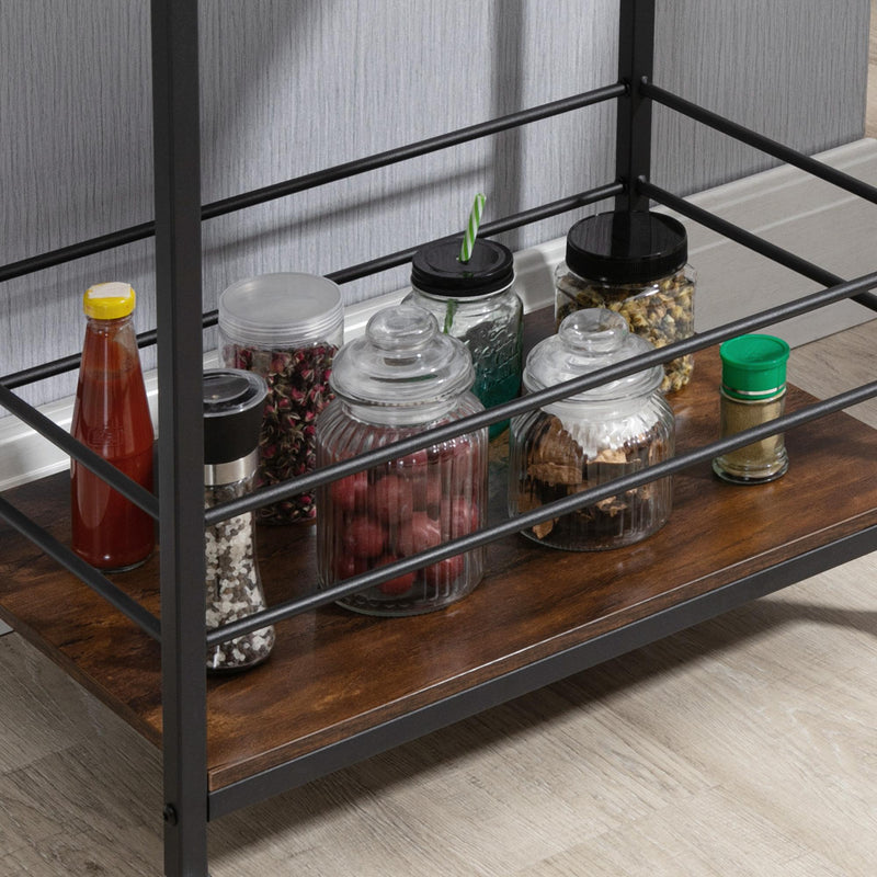 Carrello da Cucina con Portavivande 62x40x75 cm in Acciaio e Legno Marrone Rustico