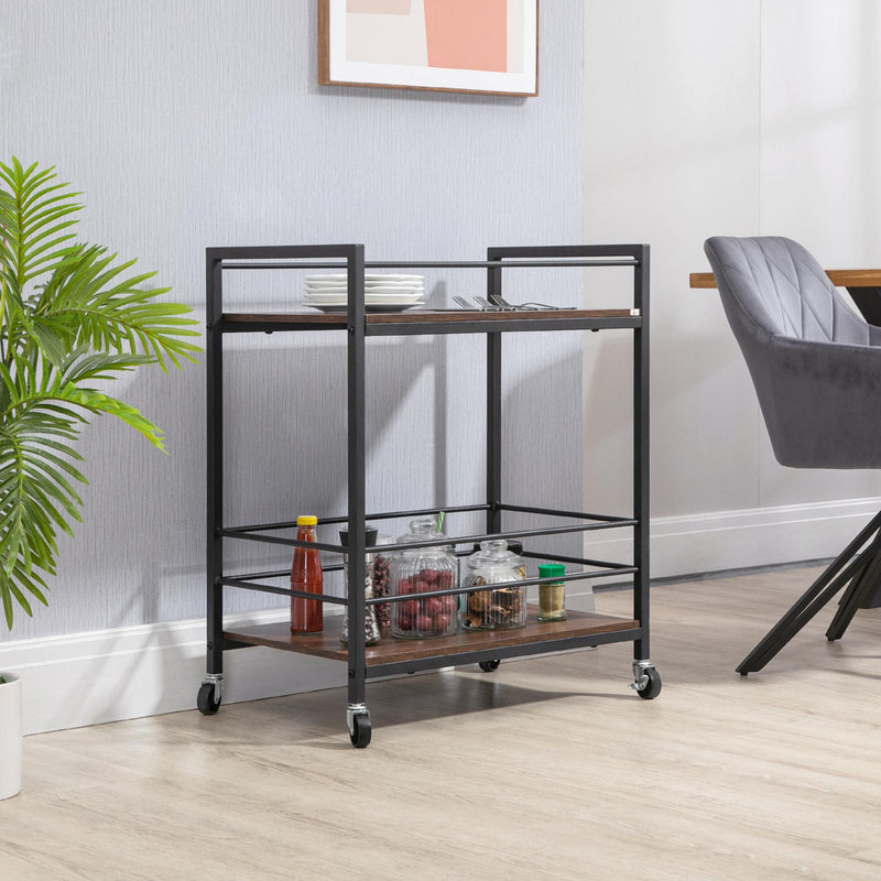 Carrello da Cucina con Portavivande 62x40x75 cm in Acciaio e Legno Marrone Rustico