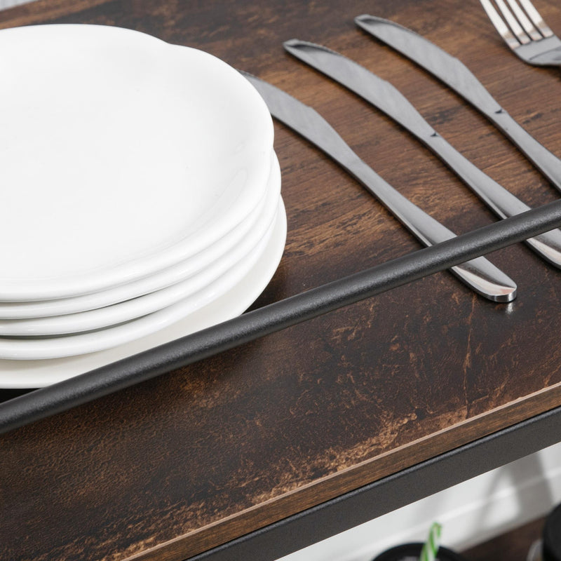 Carrello da Cucina con Portavivande 62x40x75 cm in Acciaio e Legno Marrone Rustico
