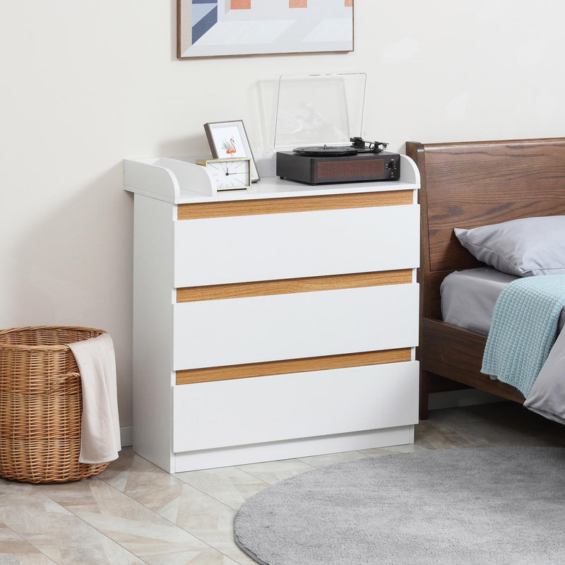 Cassettiera 3 Cassetti 80x40x86 cm in Legno MDF e Truciolato Bianco