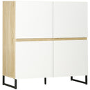 Credenza 4 Ante 100x41,5x107 cm in Acciaio e Legno Truciolare Bianco e Naturale