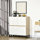 Credenza 4 Ante 100x41,5x107 cm in Acciaio e Legno Truciolare Bianco e Naturale
