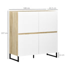 Credenza 4 Ante 100x41,5x107 cm in Acciaio e Legno Truciolare Bianco e Naturale