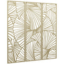 Decorazione Murale 3 Pezzi 30x90 cm in Metallo Foglie di Ginkgo Oro