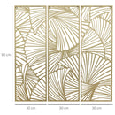 Decorazione Murale 3 Pezzi 30x90 cm in Metallo Foglie di Ginkgo Oro