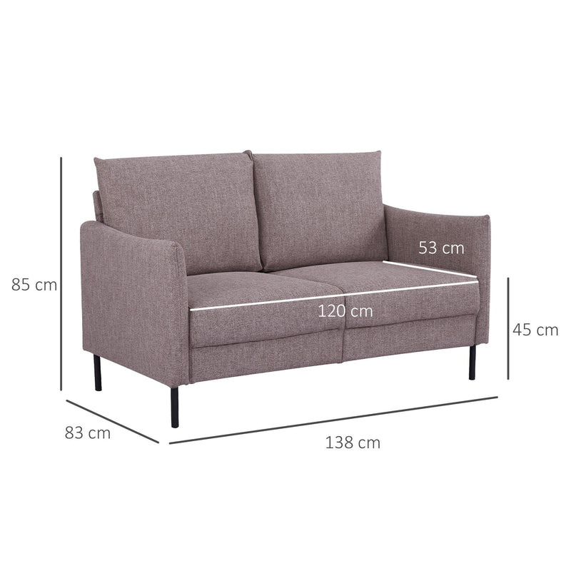 Divano 2 Posti 138x83x85 cm in Tessuto Effetto Lino Caffè