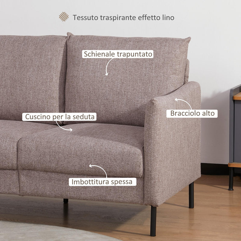 Divano 2 Posti 138x83x85 cm in Tessuto Effetto Lino Caffè