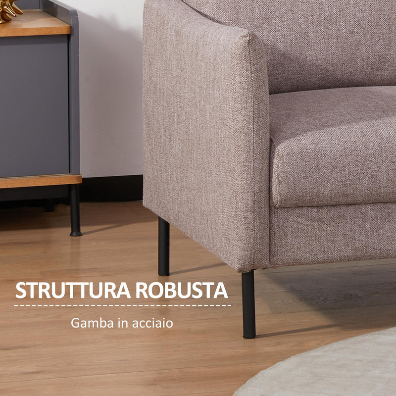 Divano 2 Posti 138x83x85 cm in Tessuto Effetto Lino Caffè