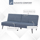 Divano Letto Singolo 180x80x81 cm in Tessuto Effetto Lino Azzurro e Nero