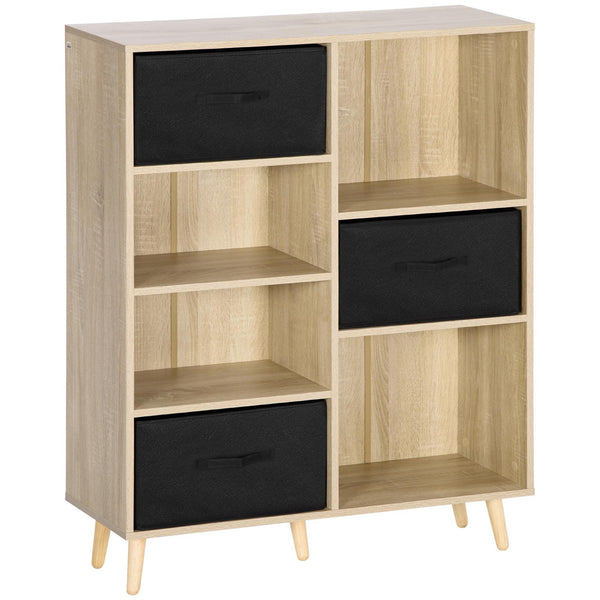 Bücherregal 4 Regale 3 Schubladen 90x30x102,5 cm in Holz und Stoff prezzo