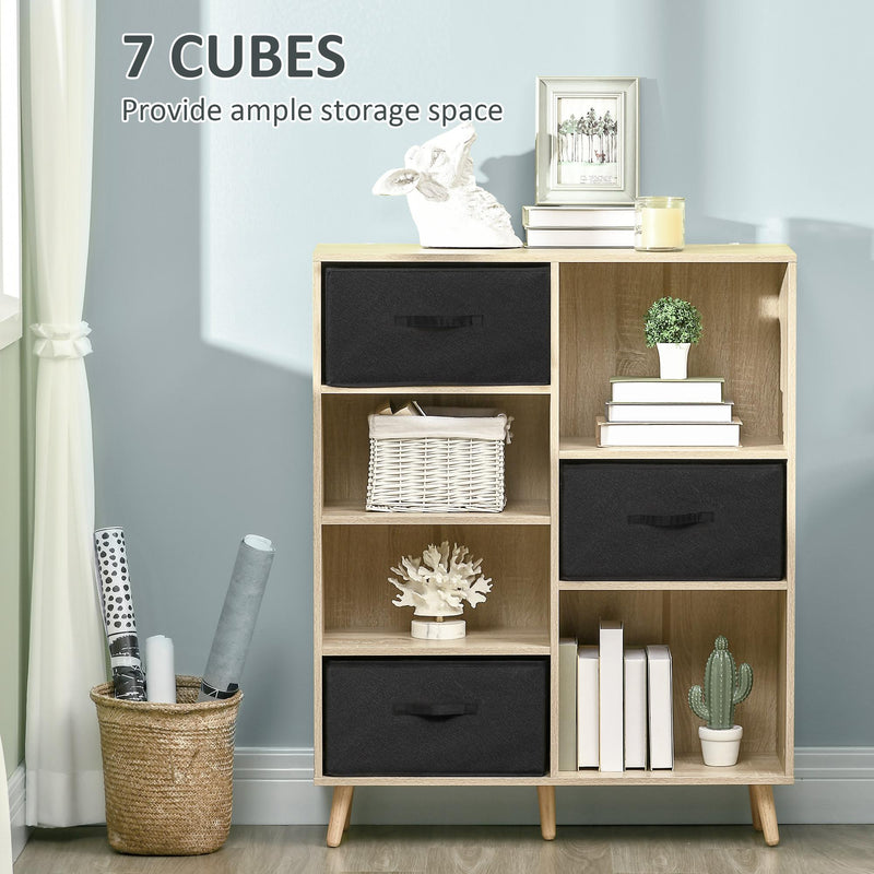 Libreria 4 Ripiani 3 Cassetti 90x30x102,5 cm in Legno e  Tessuto