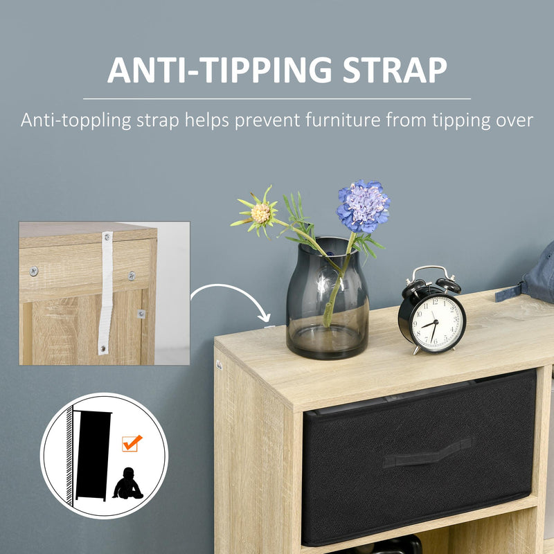 Libreria 4 Ripiani 3 Cassetti 90x30x102,5 cm in Legno e  Tessuto