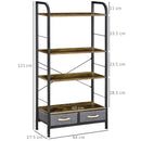 Libreria 4 Scaffali 2 Cassetti 64x27,5x121 cm in Acciaio e Truciolato