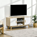 Mobile TV 2 Ripiani 2 Ante 120x40x55 cm per TV fino a 55" in Legno Naturale e Bianco