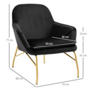 Poltrona Imbottita 74x68x77 cm in Tessuto Effetto Velluto Nero