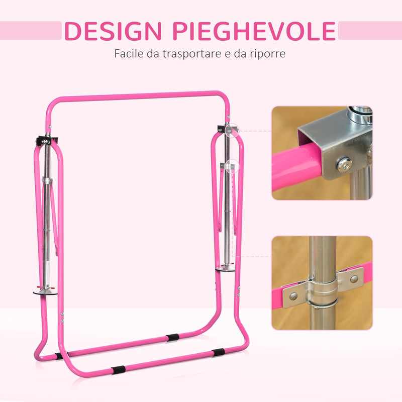 Barra Trazioni per Bambini 148x105x88-128 cm 4 Altezze Regolabili in Acciaio Rosa