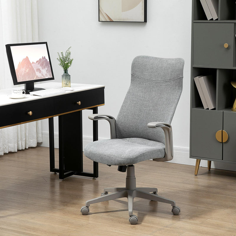 Sedia Poltrona Direzionale da Ufficio 61x64,5x104-112 cm in Tessuto Effetto Lino Grigia