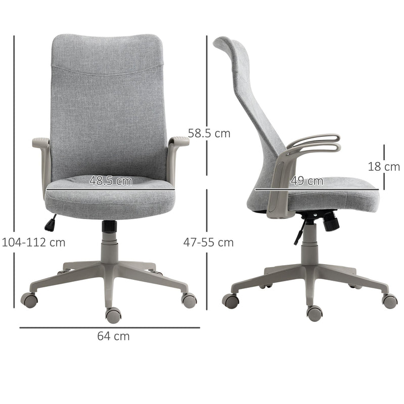 Sedia Poltrona Direzionale da Ufficio 61x64,5x104-112 cm in Tessuto Effetto Lino Grigia