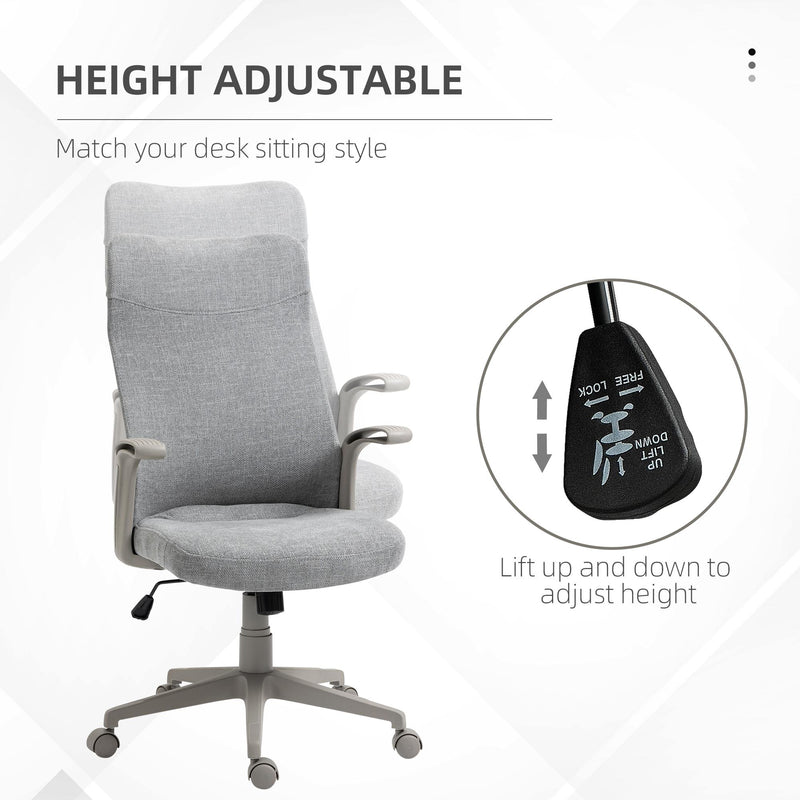 Sedia Poltrona Direzionale da Ufficio 61x64,5x104-112 cm in Tessuto Effetto Lino Grigia