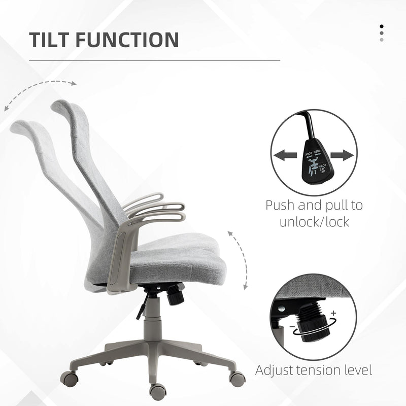 Sedia Poltrona Direzionale da Ufficio 61x64,5x104-112 cm in Tessuto Effetto Lino Grigia