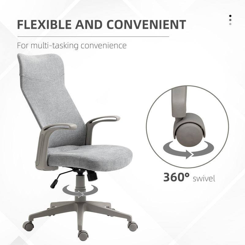 Sedia Poltrona Direzionale da Ufficio 61x64,5x104-112 cm in Tessuto Effetto Lino Grigia