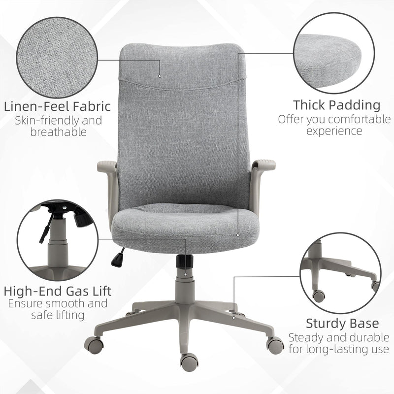 Sedia Poltrona Direzionale da Ufficio 61x64,5x104-112 cm in Tessuto Effetto Lino Grigia