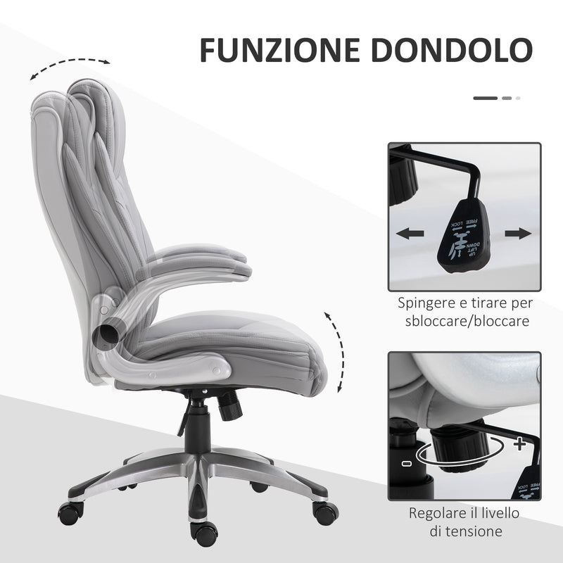 Sedia Poltrona Presidenziale da Ufficio 69,5x76x113-121 cm in Similpelle Grigia