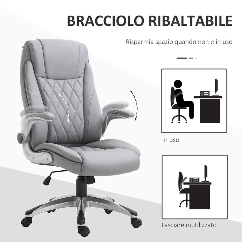 Sedia Poltrona Presidenziale da Ufficio 69,5x76x113-121 cm in Similpelle Grigia