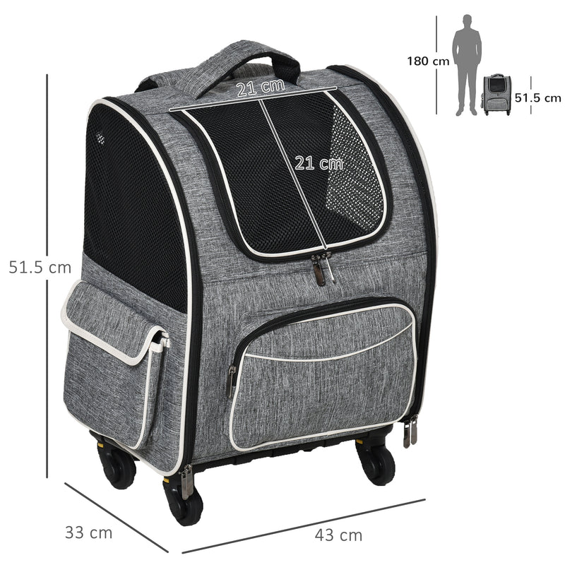 Trolley Zaino Trasportino per Cani e Gatti 43x33x51,5 cm in Tessuto Oxford e Poliestere Grigio e Nero