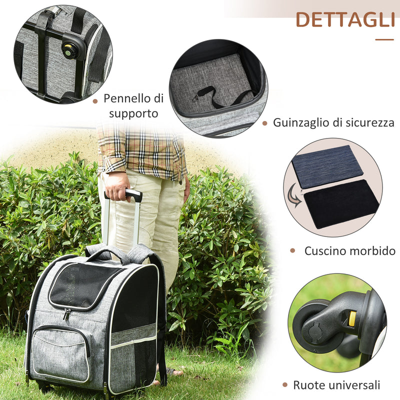 Trolley Zaino Trasportino per Cani e Gatti 43x33x51,5 cm in Tessuto Oxford e Poliestere Grigio e Nero