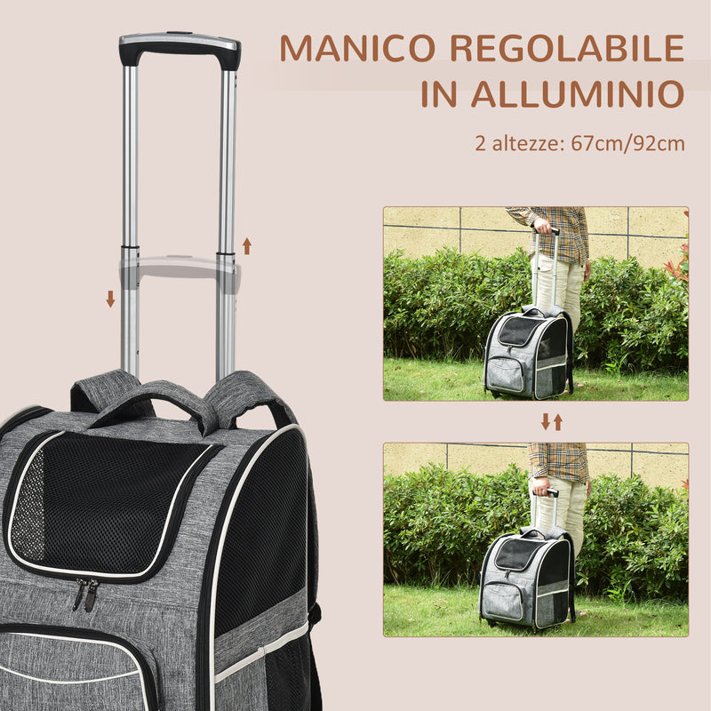 Trolley Zaino Trasportino per Cani e Gatti 43x33x51,5 cm in Tessuto Oxford e Poliestere Grigio e Nero