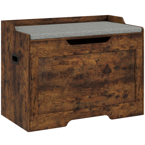 Panca Contenitore da 103L Multifunzione 75x40x56 cm color Legno con Cuscino in Tessuto Grigio sconto