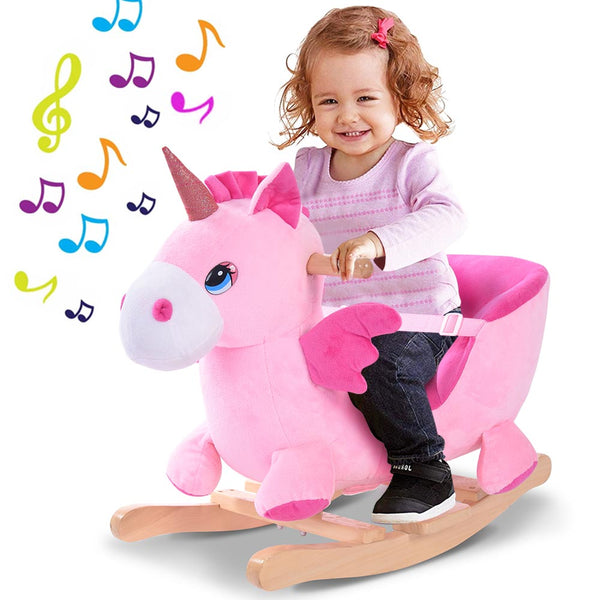 acquista Unicorno a Dondolo Cavalcabile Peluche Cavallo Giocattolo Bambini con Suono