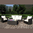 Set Salotto da Giardino Divano 2 Poltrone e Tavolino con Cuscini in Wicker Marrone