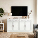 Credenza da Cucina Stile Country 140x38x80 cm con 4 Cassetti e 4 Ante in MDF Bianco      