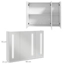 Specchio Armadietto da Bagno Pensile 90x15x70 cm in MDF e Vetro Bianco Lucido