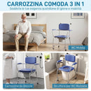 Sedia da Doccia 71x86,5x96 cm con Ruote Seduta Imbottita con Braccioli Ribaltabili in Acciaio e PU Blu      