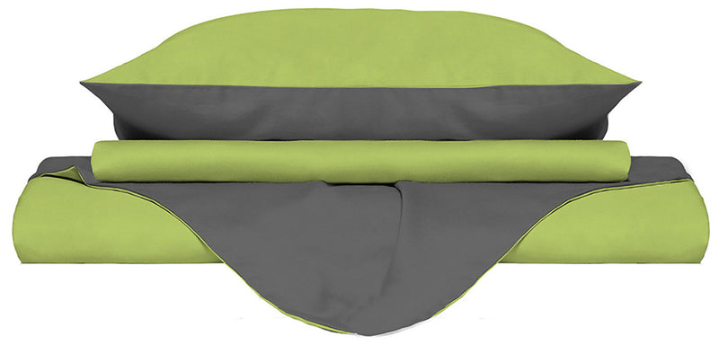Copripiumino con Sacco e Federe Doubleface in Cotone Verde Acido\/Fumo Varie Misure
