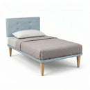 Letto Singolo con Rete Rivestita Microfibra Azzurro Tessis Testata Button Varie Misure
