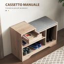 Panca Scarpiera Moderna 76,5x30x52 cm con Vani a Giorno e Cassetto Rivestimento in Melamina Grigio  