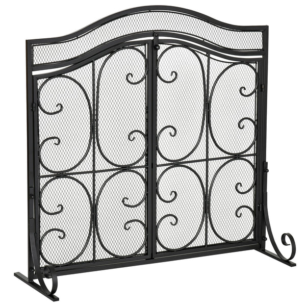 acquista Funkenfänger aus schwarzem Metall mit Türen 88x30x89 cm