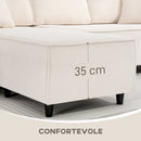Divano con Penisola a 3 Posti 241x153x83 cm in Tessuto Effetto Velluto Bianco Crema   